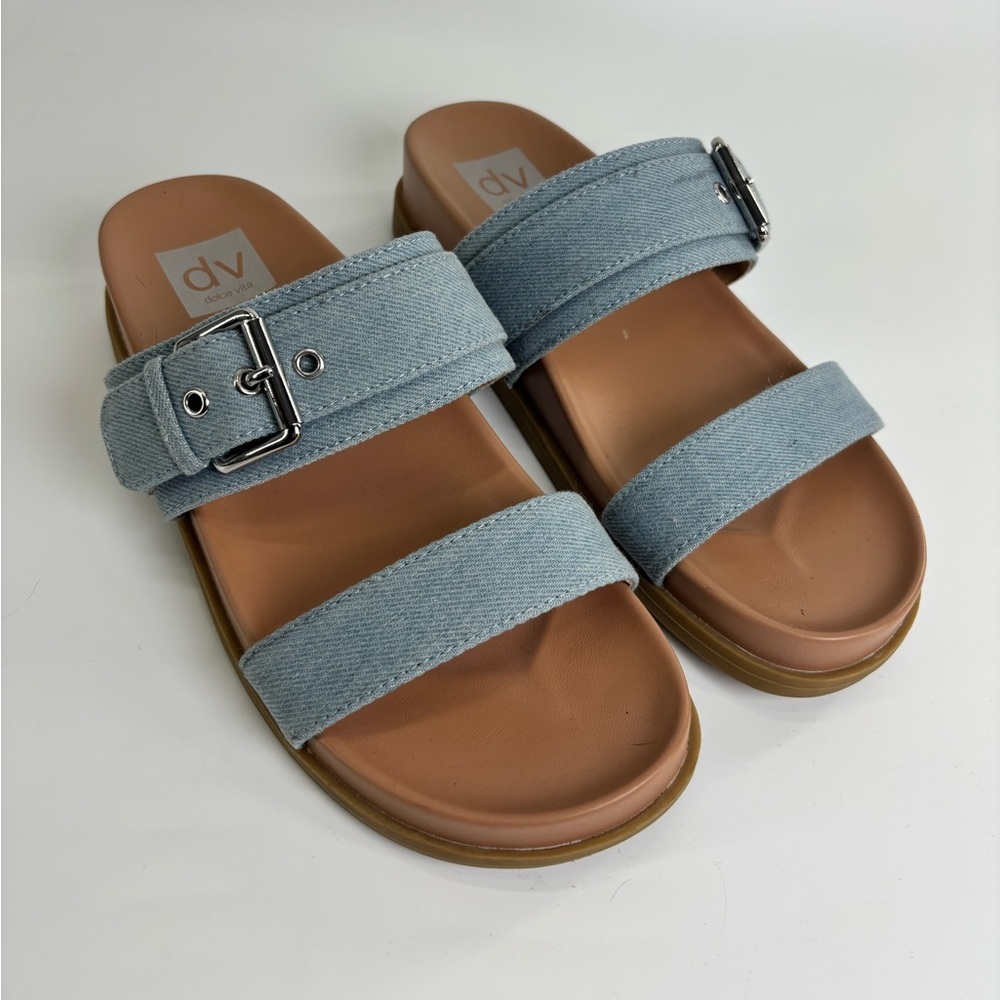 DV dolce vita Annie platform sandals denim 7 2 strap buckle slip on